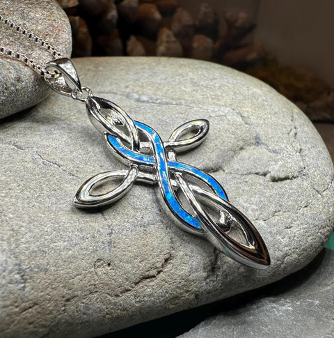 Load image into Gallery viewer, Celtic Cross Necklace, Irish Jewelry, Celtic Jewelry, First Communion Gift, Confirmation Gift, Irish Cross, Religious Jewelry, Opal Mom Gift