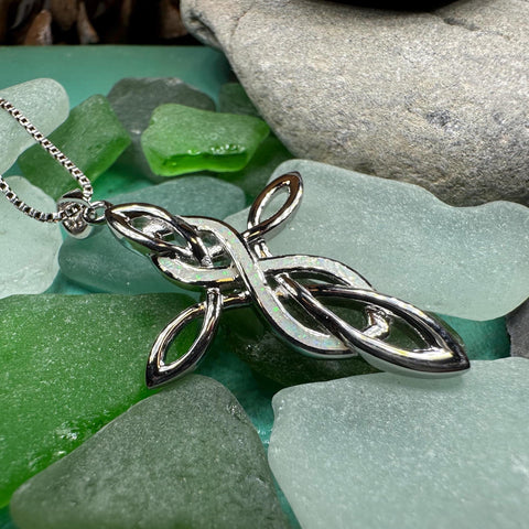 Load image into Gallery viewer, Celtic Cross Necklace, Irish Jewelry, Celtic Jewelry, First Communion Gift, Confirmation Gift, Irish Cross, Religious Jewelry, Opal Mom Gift