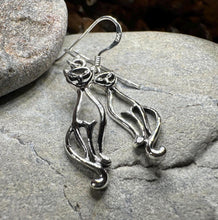 Load image into Gallery viewer, Celtic Cat Earrings, Cat Lover Gift, Celtic Jewelry, Irish Jewelry, Cat Lady Gift, Cat Mom Gift, Animal Jewelry, Mom Gift, Long Drop Earring