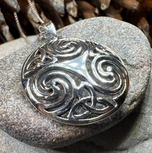 Load image into Gallery viewer, Celtic Spiral Necklace, Celtic Pendant, Irish Jewelry, Triple Spiral Pendant, Girlfriend Gift, Druid Necklace, Wiccan Jewelry, Triskel Gift