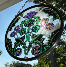Load image into Gallery viewer, Scottish Thistle Decor, Celtic Thistle Gift, Scotland Stained Glass, New Home Gift, Celtic Wedding Gift, Anniversary Gift, Sterling Castle