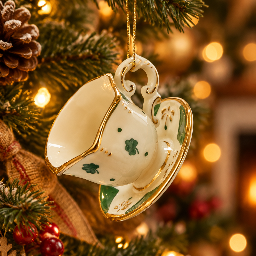 Porcelain Irish Tea Ornament - Teacup Shamrock