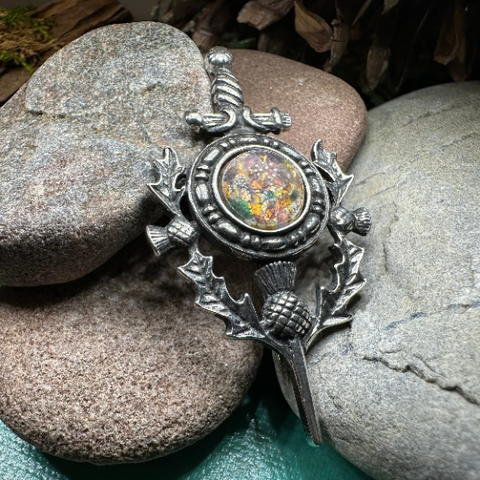 Load image into Gallery viewer, Scottish Thistle Sword Kilt Pin - Handmade in Scotland