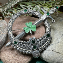 Load image into Gallery viewer, Irish Shamrock Shield Kilt Pin