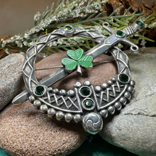 Load image into Gallery viewer, Irish Shamrock Shield Kilt Pin