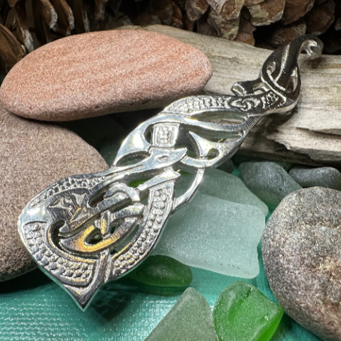 Load image into Gallery viewer, Celtic Dragon Kilt Pin - Handmade in Scotland