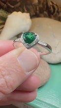 Load and play video in Gallery viewer, Emerald Heart Ring, Celtic Jewelry, Engagement Ring, Bridal Jewelry, Ireland Ring, Promise Ring, Anniversary Gift, Girlfriend Gift, Wife
