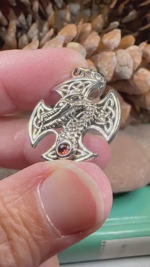 Celtic Cross Necklace, Dragon Pendant, Irish Jewelry, Men's Cross Jewelry, Anniversary Gift, Medieval Cross, Irish Cross, Celtic Jewelry