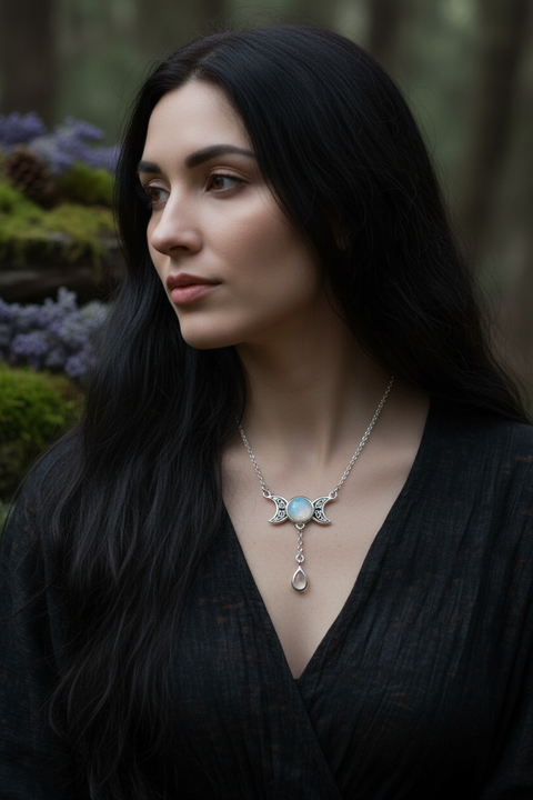 Load image into Gallery viewer, Celtic Moon Necklace in Sterling Silver
