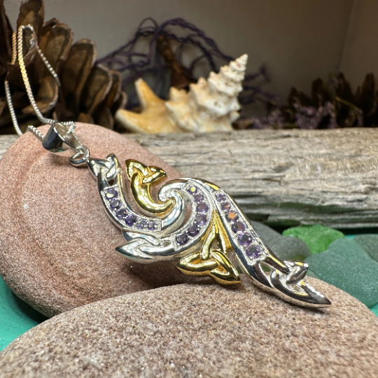 Mystic Trinity Knot Amethyst Necklace in Sterling Silver — view 9