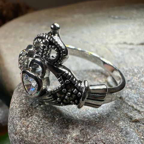 Load image into Gallery viewer, Devotion Marcasite Irish Claddagh Ring in Sterling Silver
