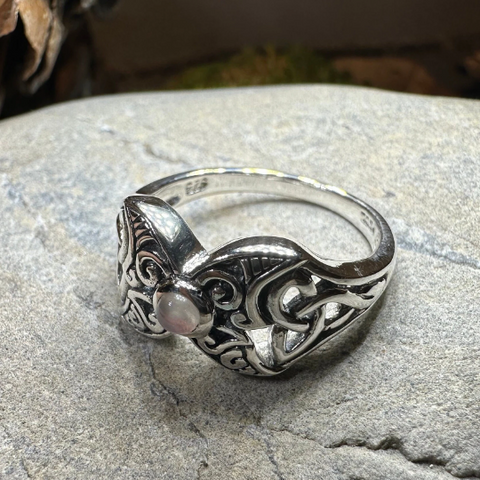 Load image into Gallery viewer, Celtic Triple Moon Ring with Moonstone