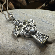 Load image into Gallery viewer, Marcasite Claddagh Cross Necklace