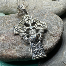 Load image into Gallery viewer, Marcasite Claddagh Cross Necklace