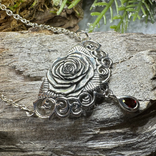 Sterling silver rose necklace deals