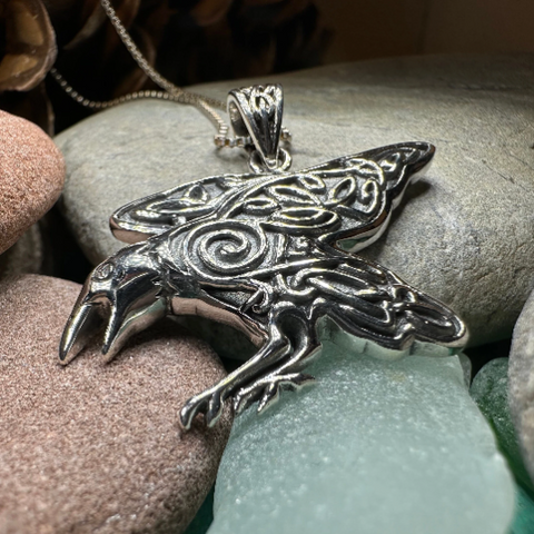 Load image into Gallery viewer, Dauntless Celtic Raven Necklace in Sterling Silver