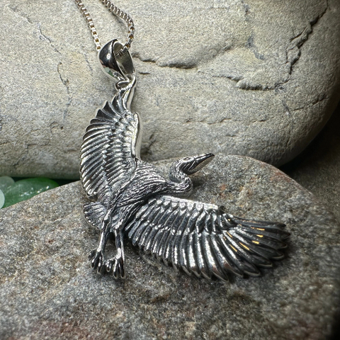 Load image into Gallery viewer, Good Fortune Crane Necklace in Sterling Silver