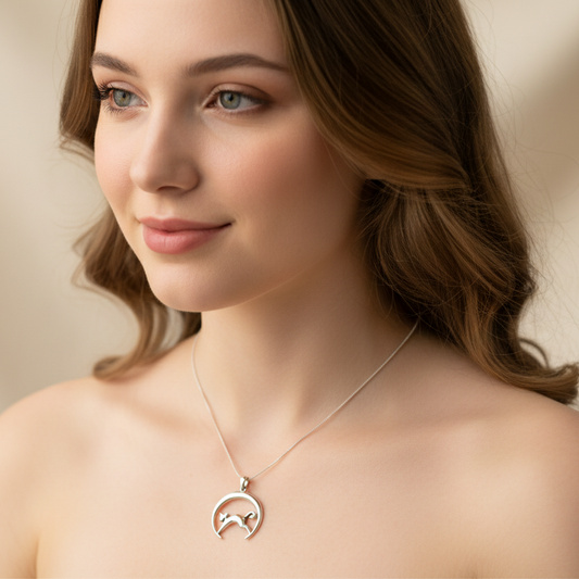 Crescent Moonrise Cat Necklace in Sterling Silver