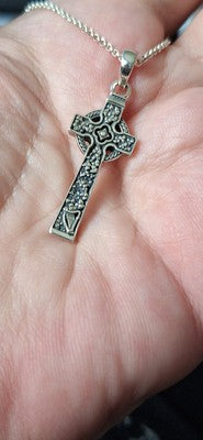 Load image into Gallery viewer, The Quinn Irish Harp Celtic Cross Necklace