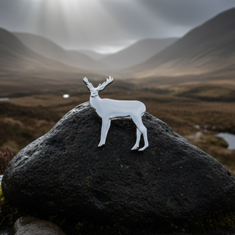 Load image into Gallery viewer, Sterling Silver Highland Stag Brooch - Handmade in Scotland