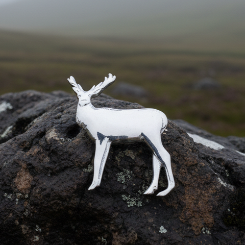 Load image into Gallery viewer, Sterling Silver Highland Stag Brooch - Handmade in Scotland