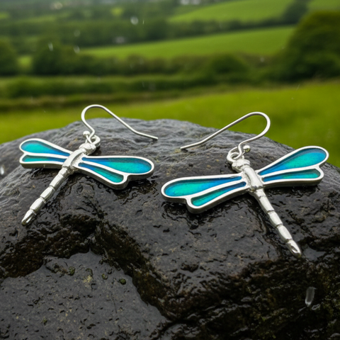 Load image into Gallery viewer, Blue Dragonfly Dangle Earrings for Women