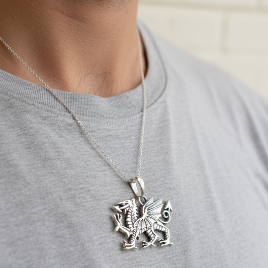 Welsh Dragon Necklace in Sterling Silver