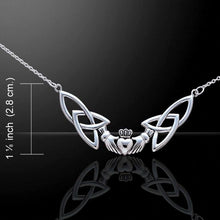 Load image into Gallery viewer, Traditional Irish Claddagh necklace symbolizing love, loyalty and friendship. Sterling silver Irish jewelry Celtic Crystal Designs