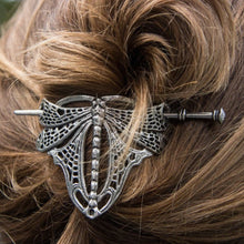 Load image into Gallery viewer, Dragonfly Hair Slide, Celtic Barrette, Hair Jewelry, Wiccan Jewelry, Celtic Jewelry, Shawl Pin, Art Deco Jewelry, Bun Holder
