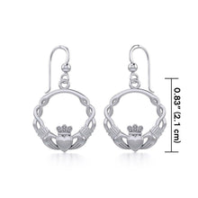 Load image into Gallery viewer, Traditional Irish Claddagh earrings symbolizing love, loyalty and friendship. Sterling silver Irish jewelry Celtic Crystal Designs