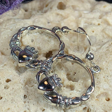 Load image into Gallery viewer, Traditional Irish Claddagh earrings symbolizing love, loyalty and friendship. Sterling silver Irish jewelry Celtic Crystal Designs