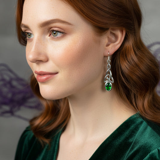 Celtic Trinity Knot Crystal Earrings in Sterling Silver