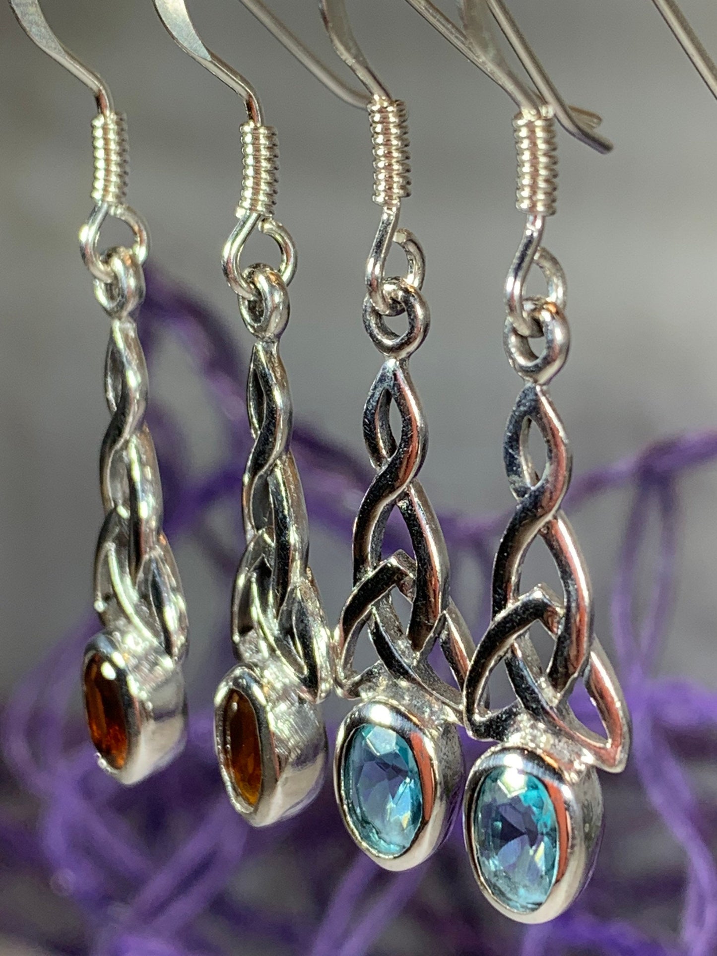 Celtic Trinity Knot Crystal Earrings in Sterling Silver — view 9