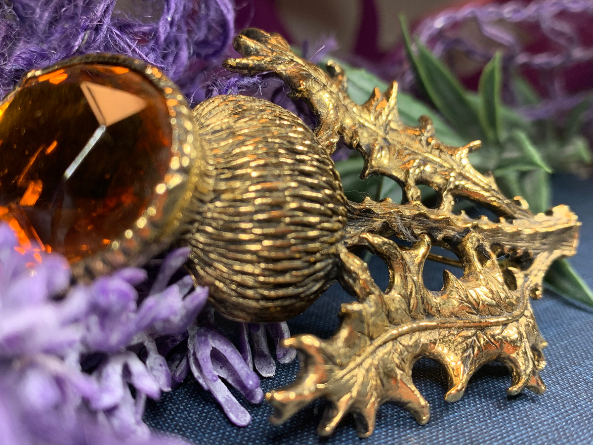 thumbnail image 2 of Gemtastic Scottish Thistle Brooch - Gold, Zinc Alloy - Scotland Bridal Wedding 2 of 6