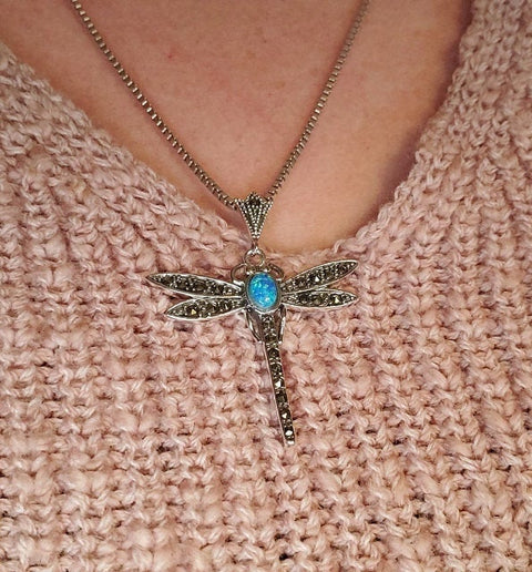 Load image into Gallery viewer, Opal Dragonfly Necklace