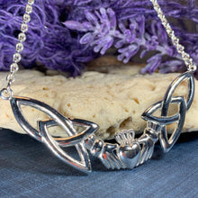 Load image into Gallery viewer, Traditional Irish Claddagh necklace symbolizing love, loyalty and friendship. Sterling silver Irish jewelry Celtic Crystal Designs