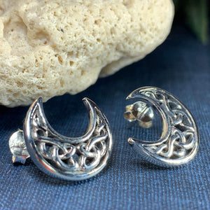 Celtic Crescent Moon Stud Earrings