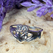 Load image into Gallery viewer, Traditional Irish Claddagh ring symbolizing love, loyalty and friendship. Sterling silver Irish jewelry Celtic Crystal Designs