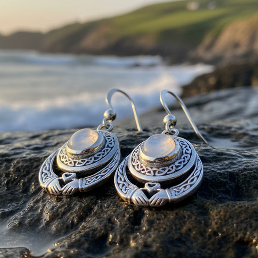 Claddagh Earrings, Celtic Jewelry, Irish Jewelry, Ireland Gift, Moonstone Jewelry, Mom Gift, Irish Dance Gift, Anniversary Gift, Wife Gift