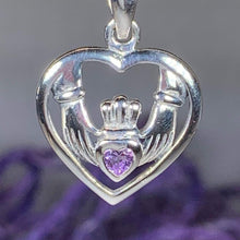 Load image into Gallery viewer, Traditional Irish Claddagh necklace symbolizing love, loyalty and friendship. Sterling silver Irish jewelry Celtic Crystal Designs