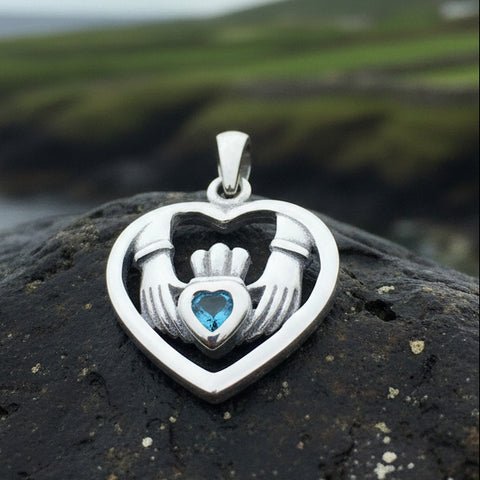 Load image into Gallery viewer, Traditional Irish Claddagh necklace symbolizing love, loyalty and friendship. Sterling silver Irish jewelry Celtic Crystal Designs