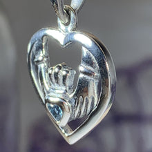 Load image into Gallery viewer, Traditional Irish Claddagh necklace symbolizing love, loyalty and friendship. Sterling silver Irish jewelry Celtic Crystal Designs