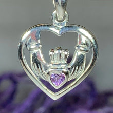 Load image into Gallery viewer, Traditional Irish Claddagh necklace symbolizing love, loyalty and friendship. Sterling silver Irish jewelry Celtic Crystal Designs