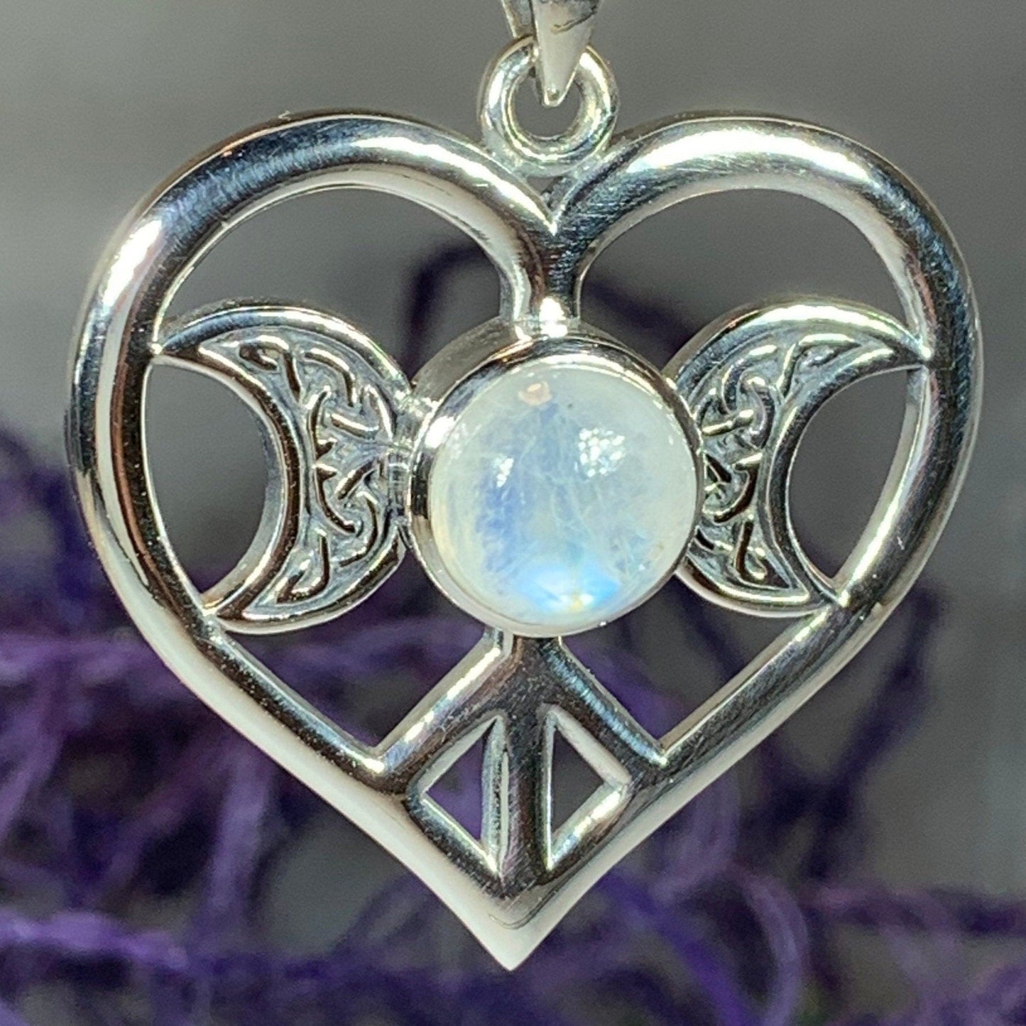 Moon Necklace, Triple Moon Pendant, Goddess Pendant, Celtic Jewelry, Anniversary Gift, Celestial Jewelry, Moonstone Necklace, Irish Jewelry
