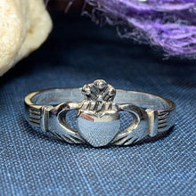 Load image into Gallery viewer, Traditional Irish Claddagh ring symbolizing love, loyalty and friendship. Sterling silver Irish jewelry Celtic Crystal Designs