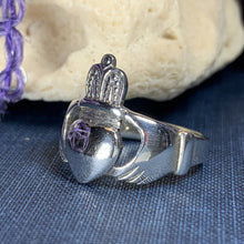 Load image into Gallery viewer, Traditional Irish Claddagh ring symbolizing love, loyalty and friendship. Sterling silver Irish jewelry Celtic Crystal Designs