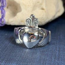 Load image into Gallery viewer, Traditional Irish Claddagh ring symbolizing love, loyalty and friendship. Sterling silver Irish jewelry Celtic Crystal Designs