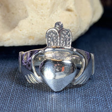 Load image into Gallery viewer, Traditional Irish Claddagh ring symbolizing love, loyalty and friendship. Sterling silver Irish jewelry Celtic Crystal Designs