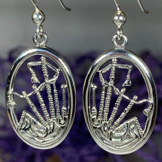 Celtic Bagpipes Earrings in Sterling Silver