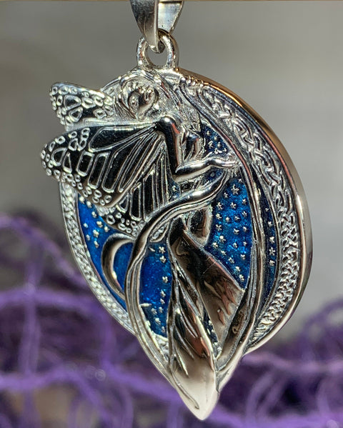 Load image into Gallery viewer, Blue Moon Fairy Necklace in Sterling Silver